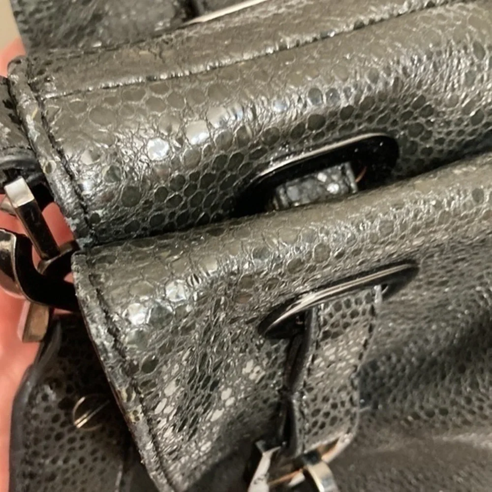 Tory Burch black gunmetal gathered bag
